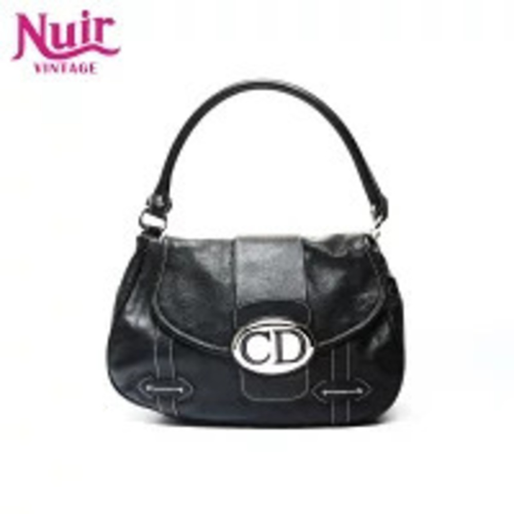 Christian Dior Leather One Shoulder Hobo Bag Logo Black